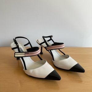 Prada Pink and White Patent Leather Slingback Kitten Heels 37